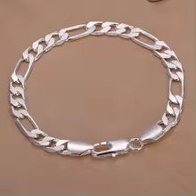 Bracelet en argent sterling 925 de haute qualité, chaîne Figaro 6 à 8 mm pour homme et femme – Bijou de mode élégant pour mariage ou occasion spéciale – Longueur 20 cm