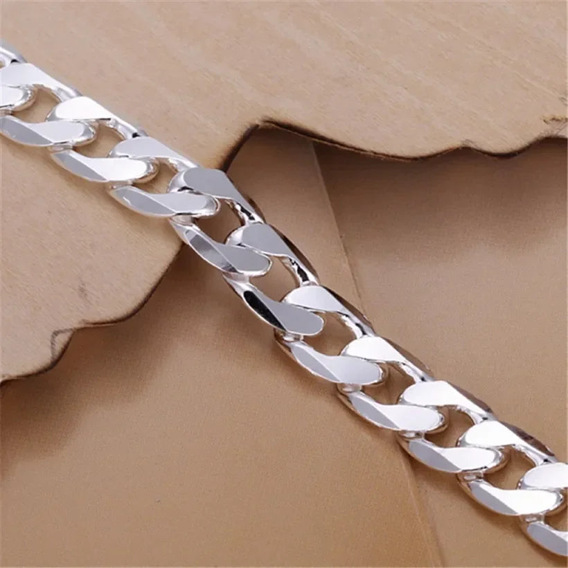 Bracelet en argent sterling 925 de haute qualité, chaîne Figaro 6 à 8 mm pour homme et femme – Bijou de mode élégant pour mariage ou occasion spéciale – Longueur 20 cm
