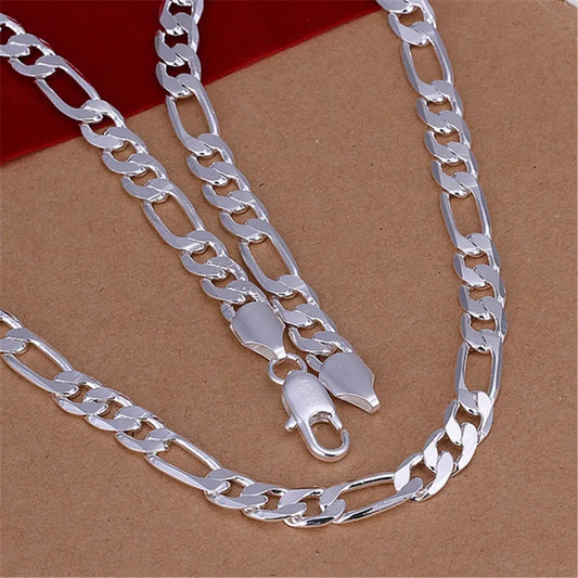 Collier Couleur Argent avec Poinçon 925 – Chaîne Solide 8MM de Haute Qualité pour Hommes et Femmes, Bijou de Mode Élégant,