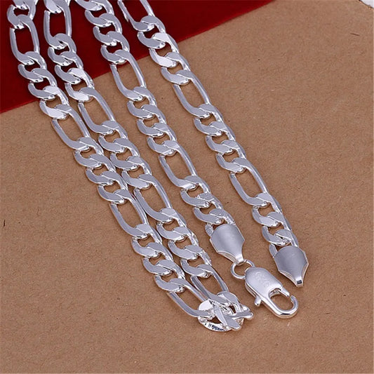 Collier Couleur Argent avec Poinçon 925 – Chaîne Solide 8MM de Haute Qualité pour Hommes et Femmes, Bijou de Mode Élégant,