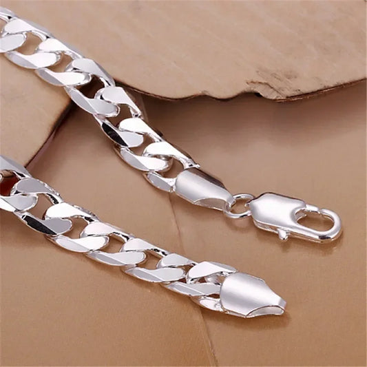 Bracelet en argent sterling 925 de haute qualité, chaîne Figaro 6 à 8 mm pour homme et femme – Bijou de mode élégant pour mariage ou occasion spéciale – Longueur 20 cm
