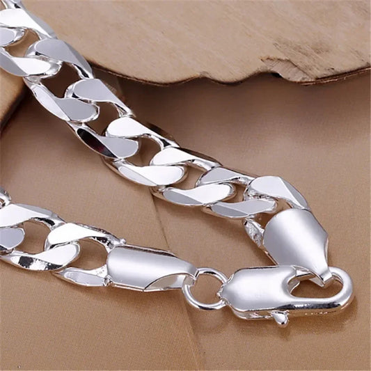 Bracelet en argent sterling 925 de haute qualité, chaîne Figaro 6 à 8 mm pour homme et femme – Bijou de mode élégant pour mariage ou occasion spéciale – Longueur 20 cm