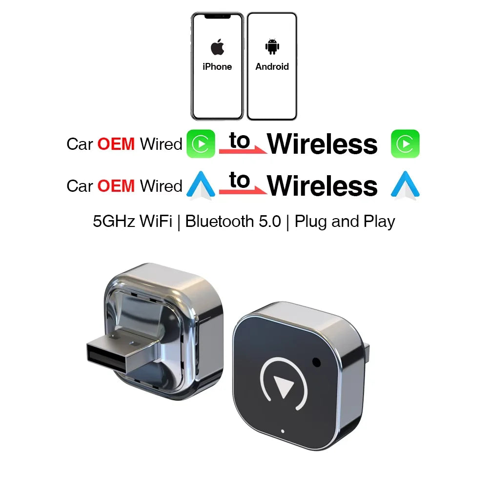 Adaptateur CarPlay Sans Fil 2-en-1 – Conversion Filaire vers Sans Fil