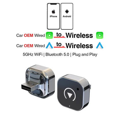 Adaptateur CarPlay Sans Fil 2-en-1 – Conversion Filaire vers Sans Fil